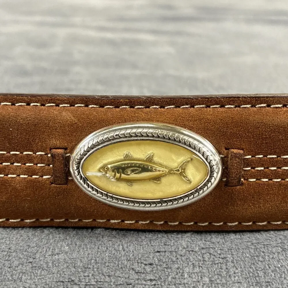 Onyx By Brighton Men’s 44 Brown Leather Belt Trinidad Deep Sea Fisherman Charity